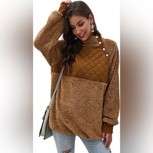 Famulily Women's Long Sleeve Asymmetrical Snap Neck Fleece Pullover Tops Sweater